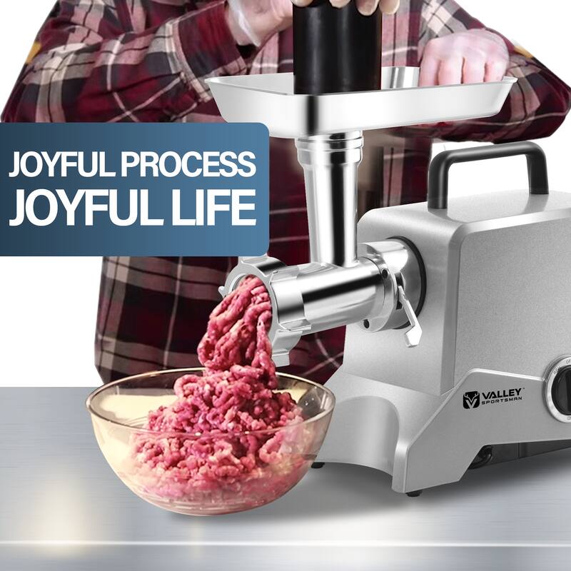 Anmytek Heavy Duty Stainless Steel Electric Meat Grinder with Sausage Stuffer Tube Grinding Plates ETL Approved