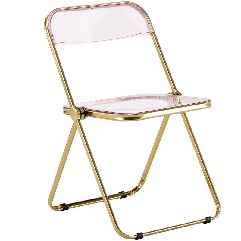 Lawrence Modern Foldable Transparent Acrylic Folding Dining Chair with Accent Gold Chrome Frame for Home Living and Dining Room - Rose Pink