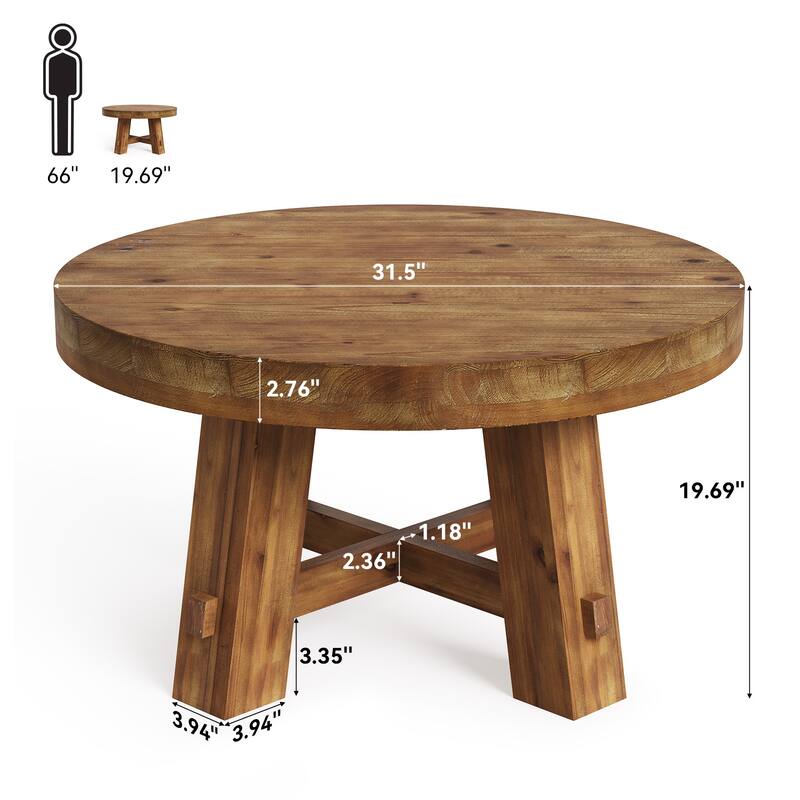31.5-Inch Solid Wood Center Table, Round Coffee Table