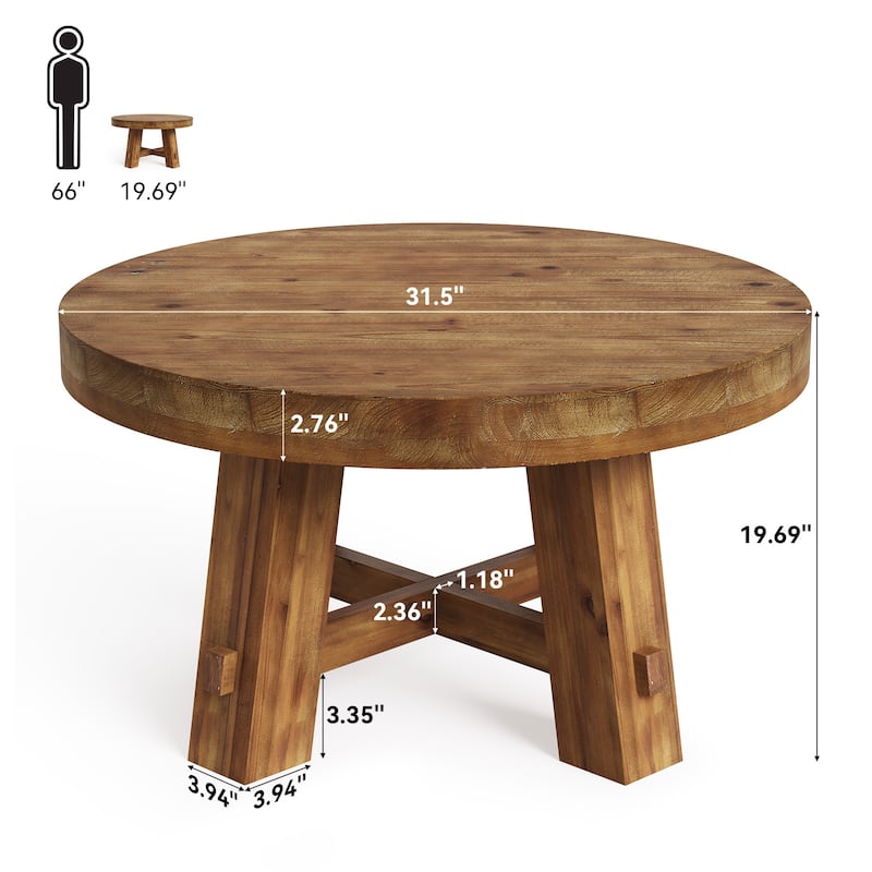 Solid Wood Round Coffee Table, 31.5-Inch Center Table