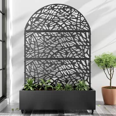 Raised Garden Bed Planter with Trellis Movable Planter Box with Lockable Wheels