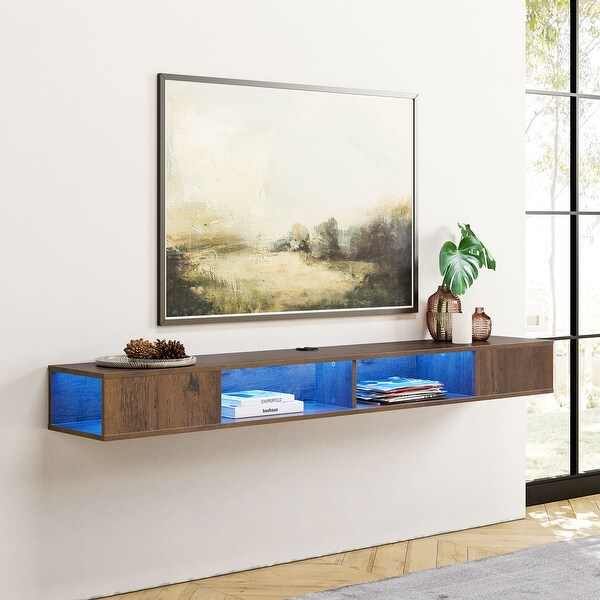 Floating Wall Mounted TV Stand with Storage Brown 70 Inch On Sale Bed Bath Beyond 36702598