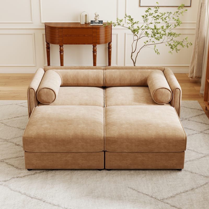 GDFStudio - Marcelline Chenille 2-Seater Sofa With 2 Ottoman