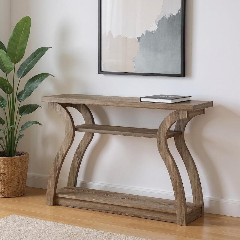 HomeRoots 47" Taupe Floor Shelf Console Table With Storage - 47.25 in. x 32.00 in. x 11.50 in. - Taupe