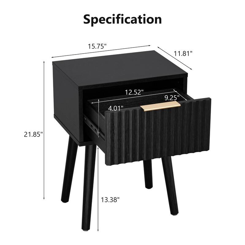 15.7"W Nightstand, Particleboard & MDF, Melamine & Vacuum Forming, 1 Drawer, High Leg (2 Pcs)