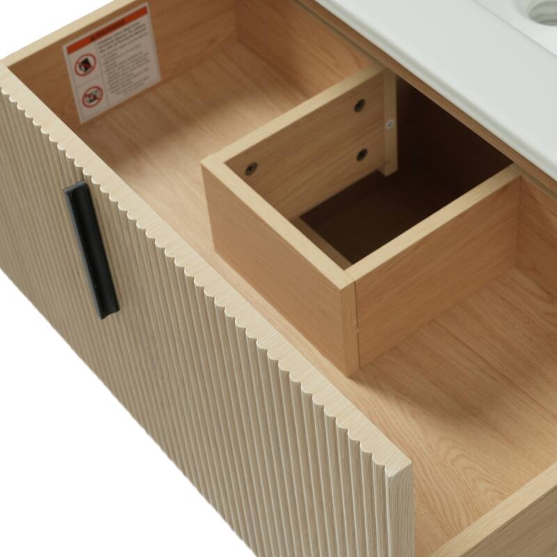 30" Bathroom Vanity with Ceramic Sink and Full-Extension Drawers, Soft Close Undermount Drawer Slides, Fluted Design