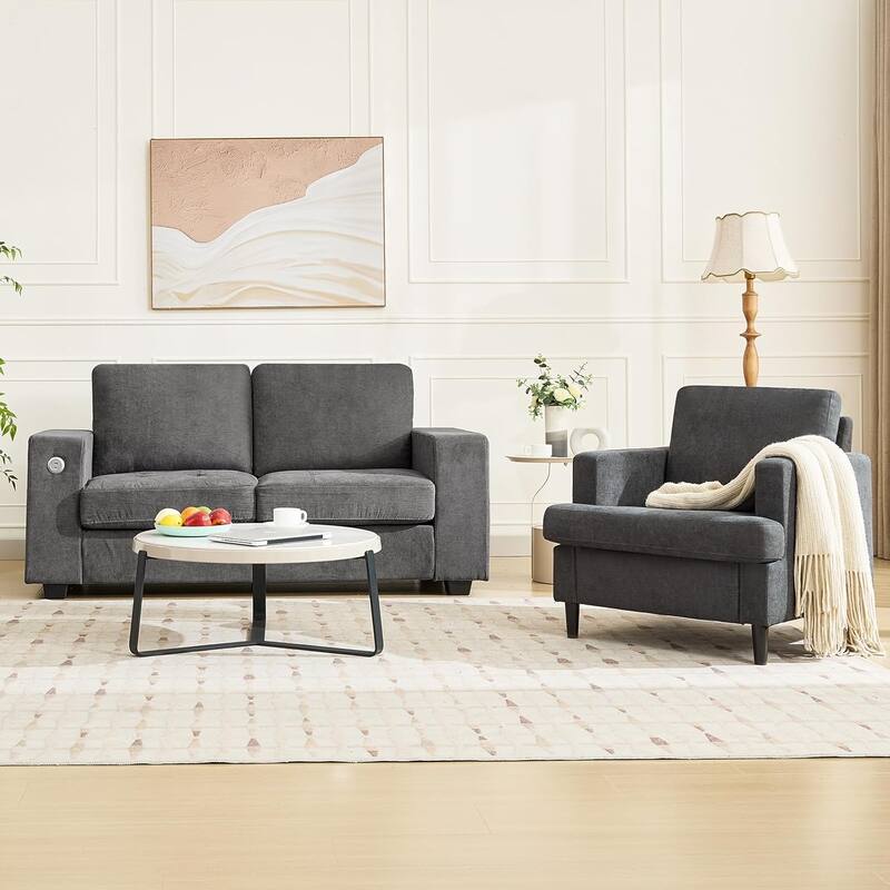 Living Room Chair, Modern Upholstered Armchair with Breathable Linen Fabric, Soft Sofa Chair with Wood Legs
