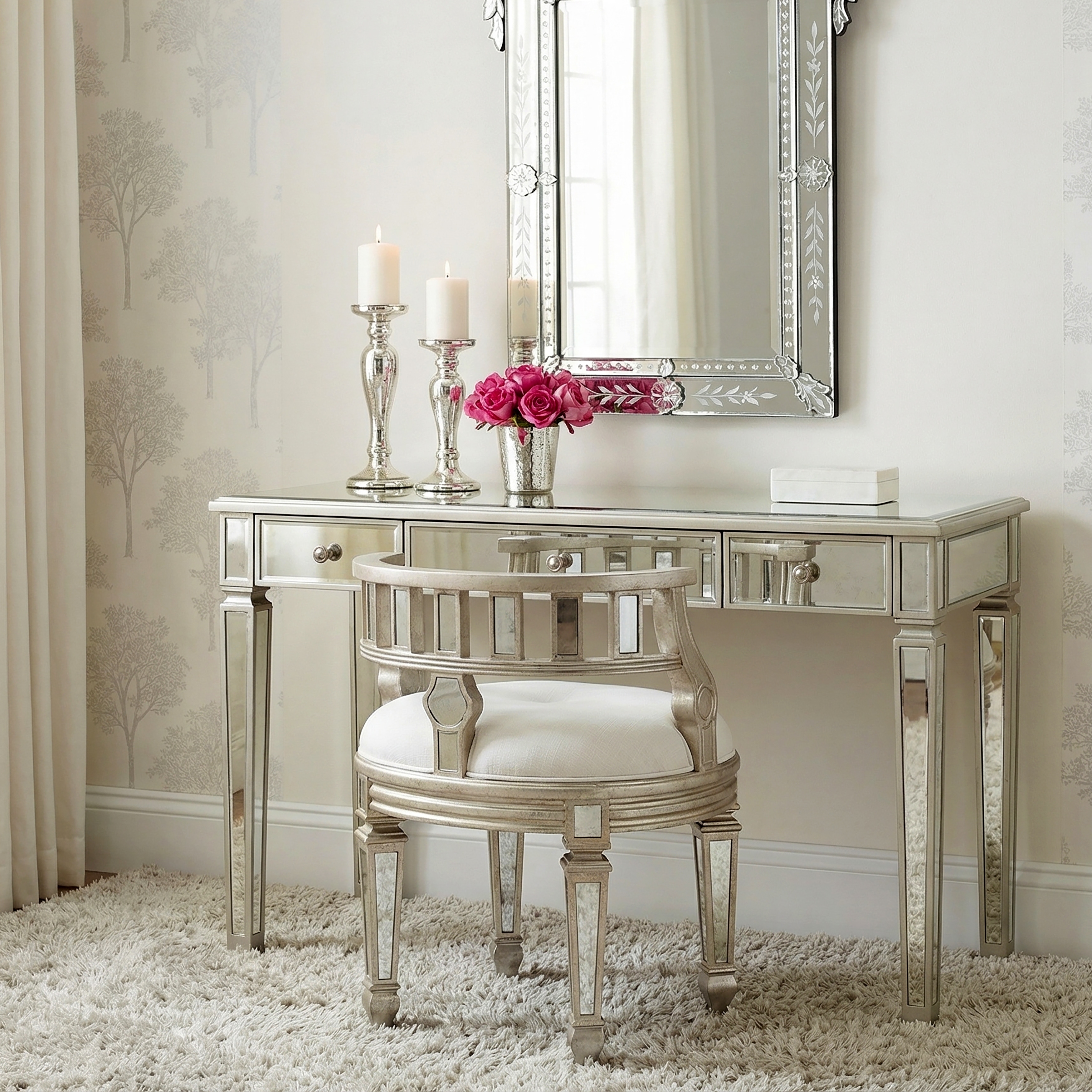 Butler Rebecca Mirrored Vanity Stool - Silver