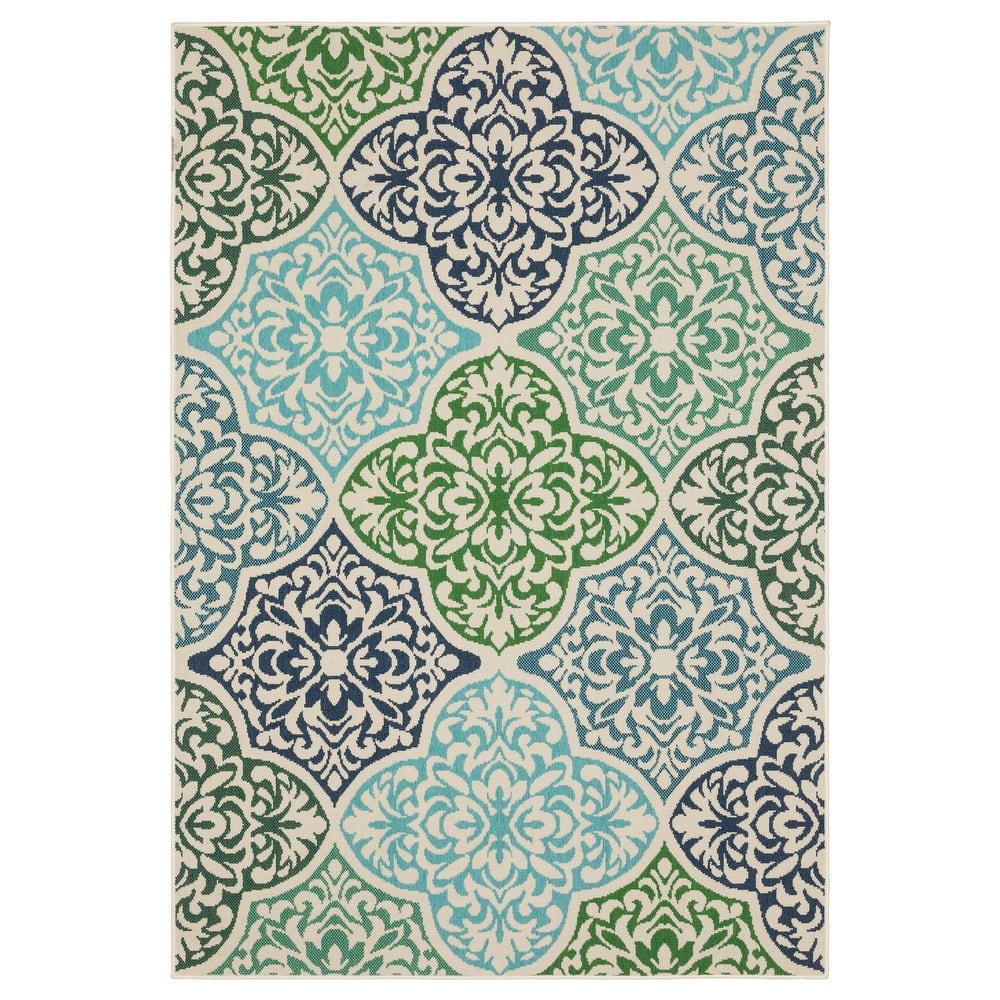 Miramar Moroccan Medallions Blue/ Green Indoor/Outdoor Area Rug-
