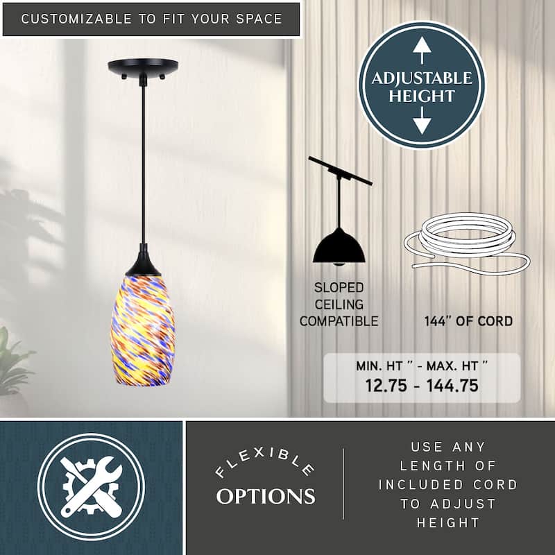 Milano Mini Pendant Ceiling Light Multi Color Swirl Art Glass