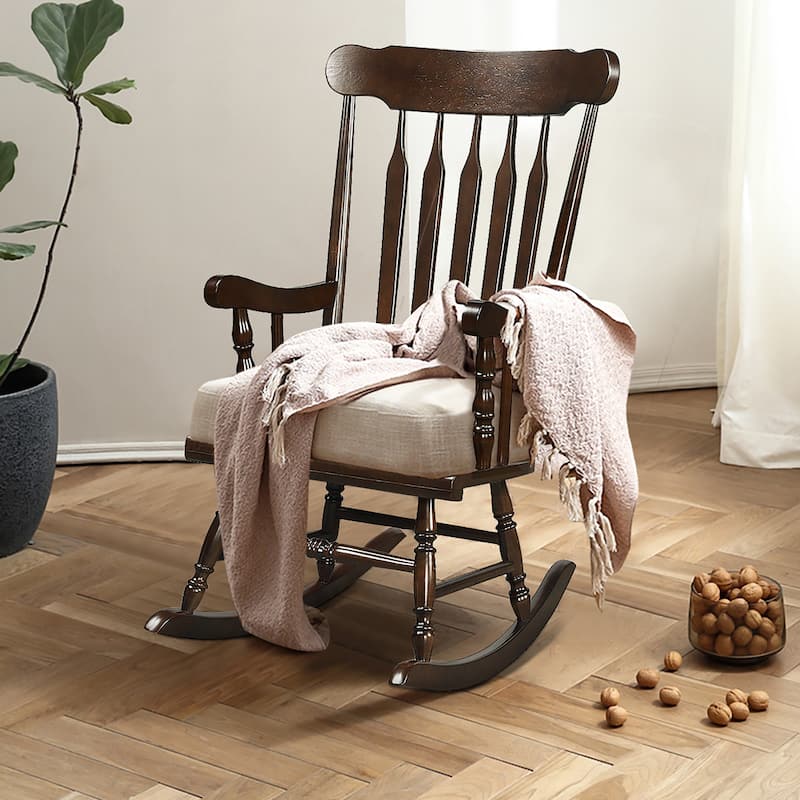 Costway Solid Wood Rocking Chair Porch Rocker Indoor Outdoor Seat - See Details