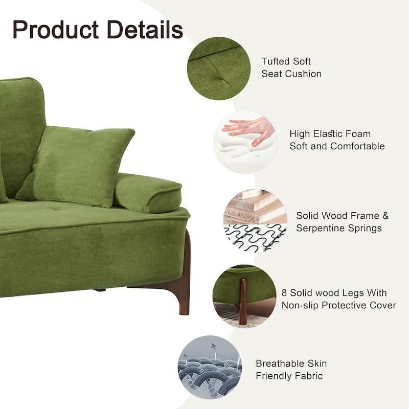 103-inch Green Foam Sofa with Pillows for Multiple Spaces
