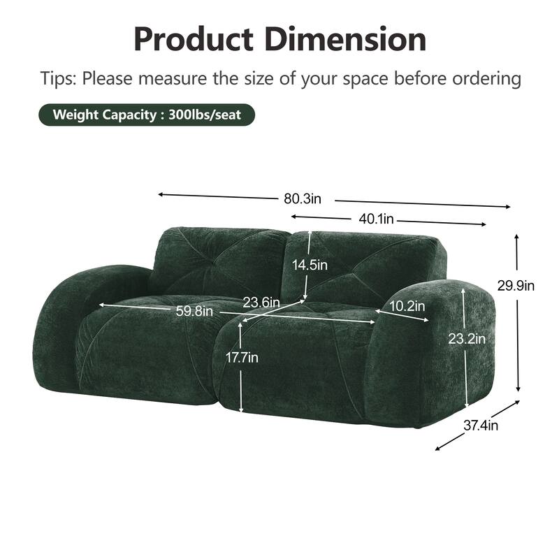 2-seater Tufted Sofa Couches With boneless Sofa, Soft Velvet Fabric, Bottom Anti-Slip Design, 32D High Density Sponge