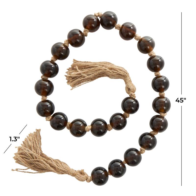 Glass Handmade Round Frosted Beaded Garland with Tassel with Knotted Brown Jute