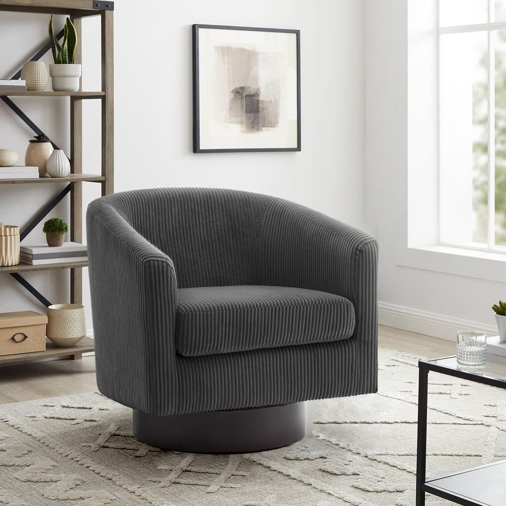 Modern Upholstered Swivel Barrel Club Arm Accent Chair for Living Room