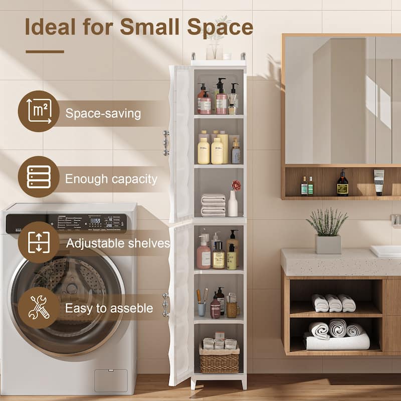 VECELO Freestanding Narrow Storage Bins with Adjustable Shelves PP Plastic Bathroom Storage Unit for Small Spaces Living Room