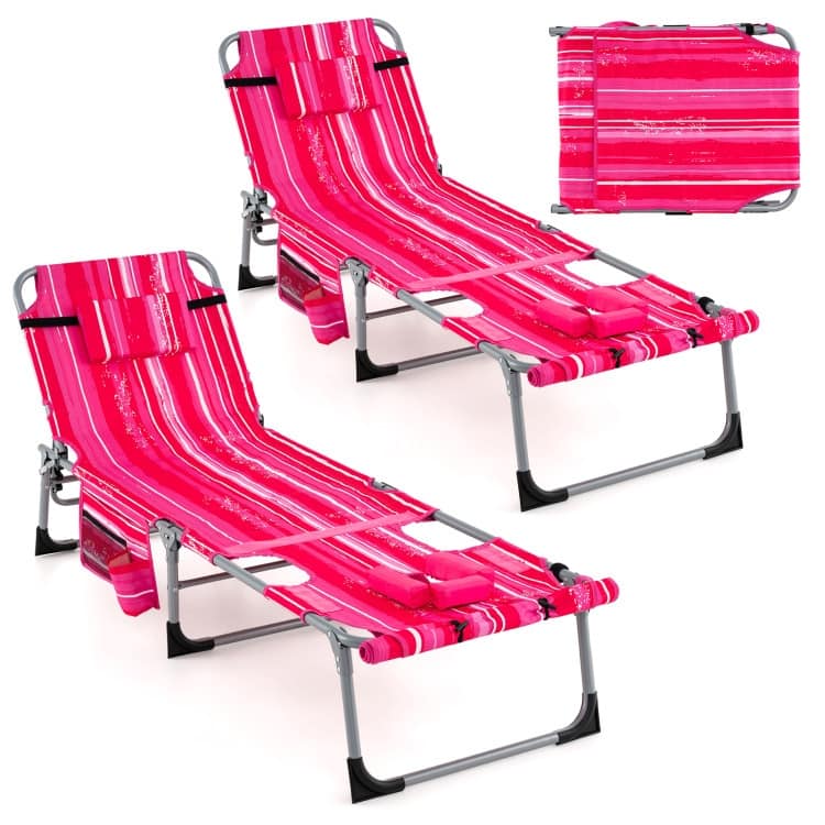 5-Position Folding Chaise Lounge Chair with Adjustable Footrest - 60" x 24" x 33"
