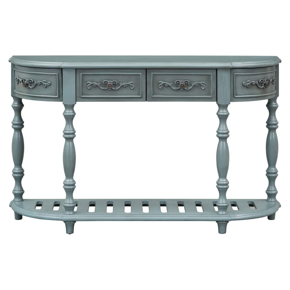 Classic Curved Entryway Console Table with 4 Drawers and 1 Bottom Shelf, 52 Inch Living Room Console Table Sofa Table