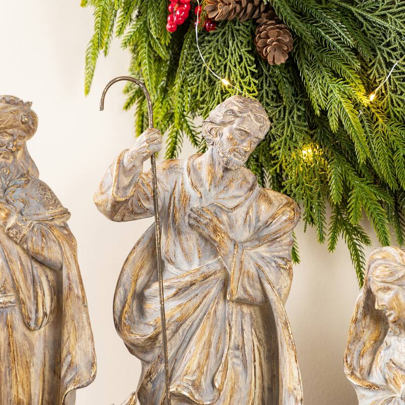 Glitzhome 10pcs 18.5"H Bronze/Ivory Resin Nativity Figurine Set