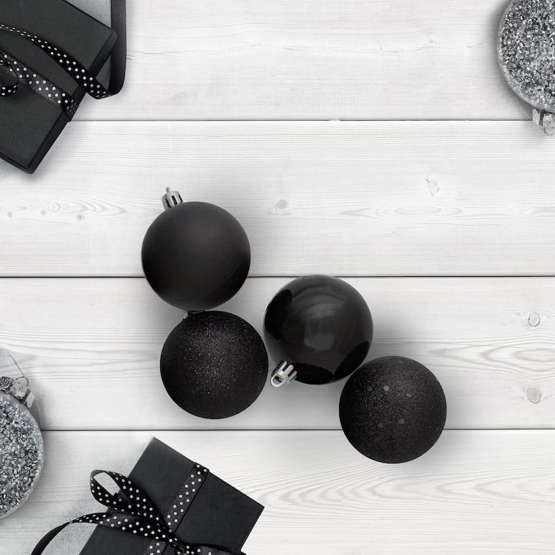 24ct Jet Black Shatterproof 4-Finish Christmas Ball Ornaments 2.5"