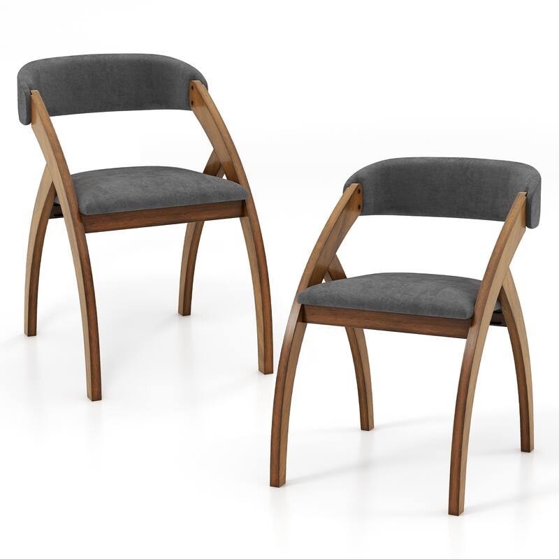 Gymax Dining Chair Set of 2 w/ Padded Cushion Curved Back Arched - Walnut, Grey - Set of 2