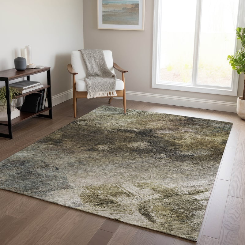 Machine Washable Indoor/ Outdoor Chantille Abstract Watercolor Rug - 5' x 7'6" - Chocolate