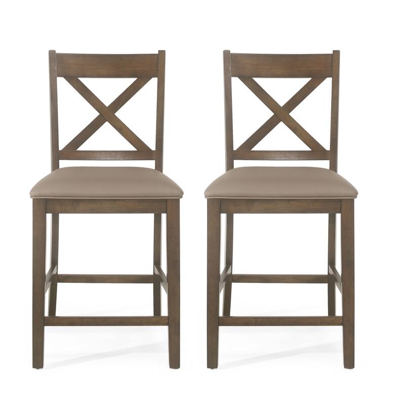 Roomfitters Upholstered Wood Counter Stools with X-Back Design, Comfortable Bar-Height Kitchen Chairs (Set of 2)