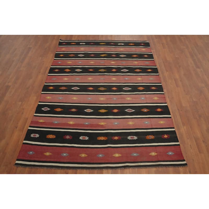 Hand Woven Oriental 100% Wool Carpet Southwestern Tribal Multi-Colored Kilim Area Rug - 7' 11'' X 5' 5''