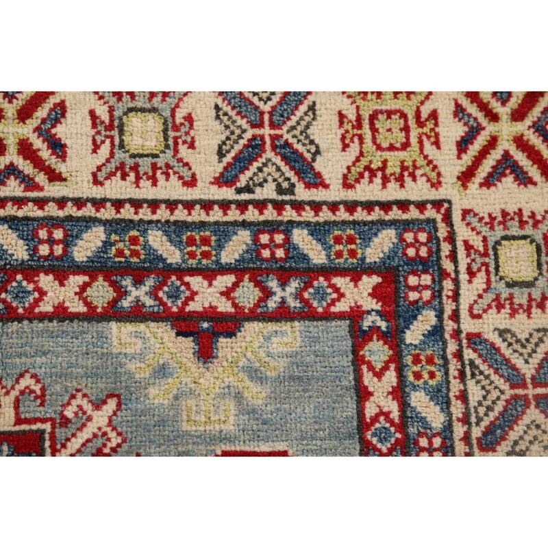 Geometric Blue Kazak Accent Rug Hand-Knotted Wool Carpet - 3'4" x 5'3"
