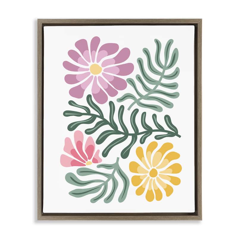 Stupell Pastel Midcentury Mod Blooms Framed Floater Canvas Wall Art Design By Kim Allen - 25 x 31 - Brown