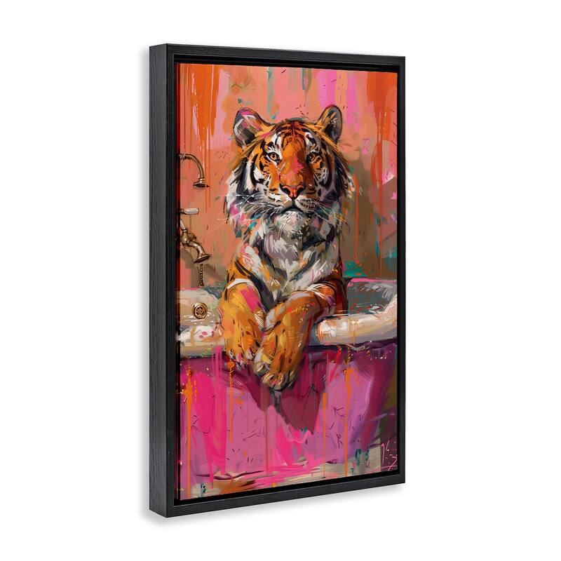 Stupell Fresh Abstraction Tiger in Bathtub Framed Floater Canvas Wall Art Design By LSR Design Studio