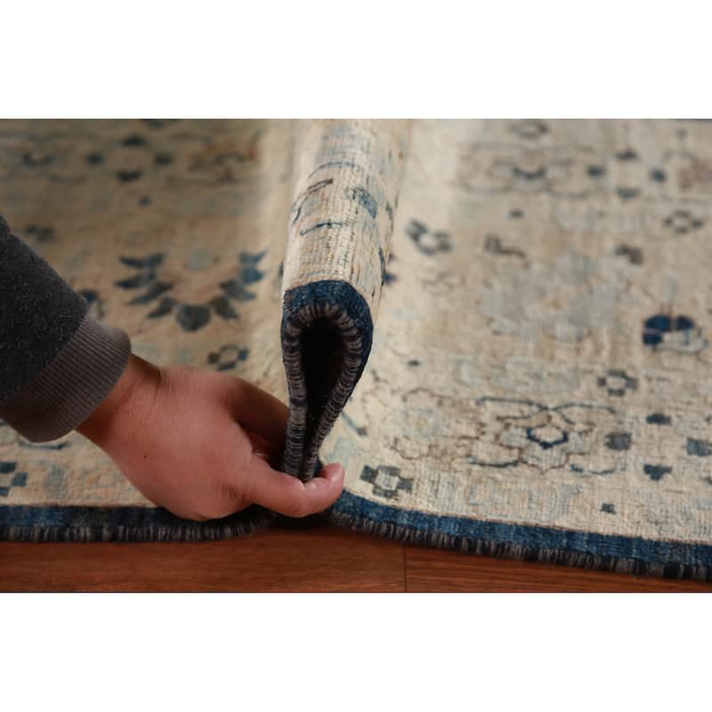 Hand Knotted Oriental 100% Wool Carpet Traditional All-Over Navy Blue & Blues Ziegler Area Rug - 9' 9'' X 8' 3''