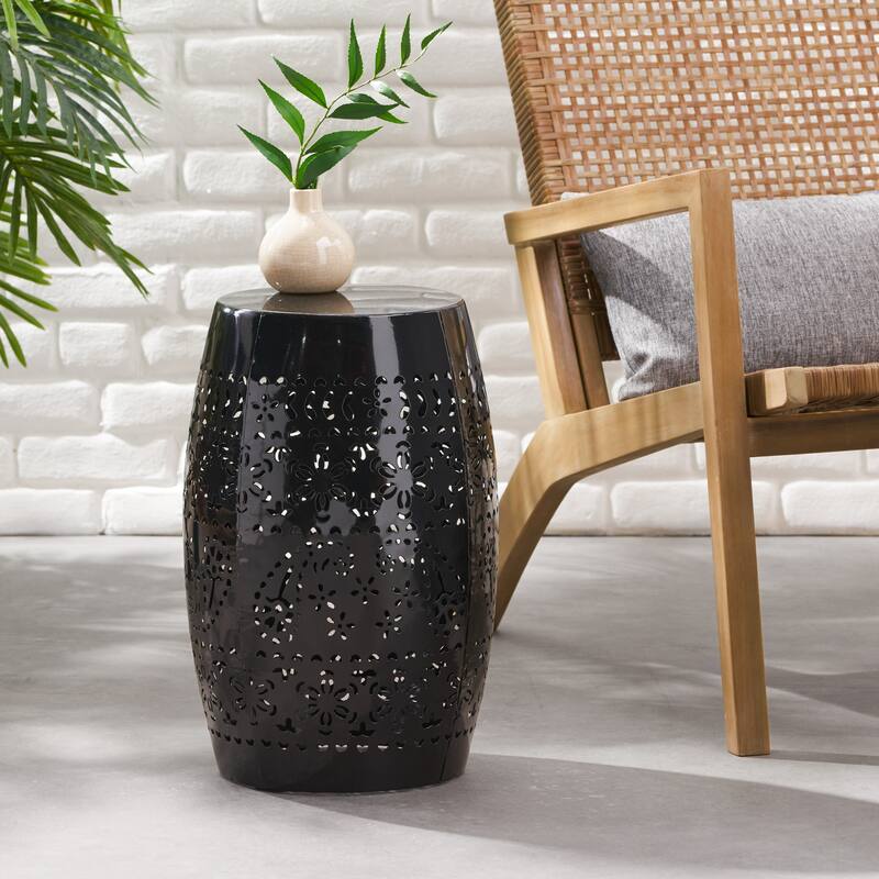 Side Table, Lace Cut Metal End Table for Outdoor & Indoor Use - Black