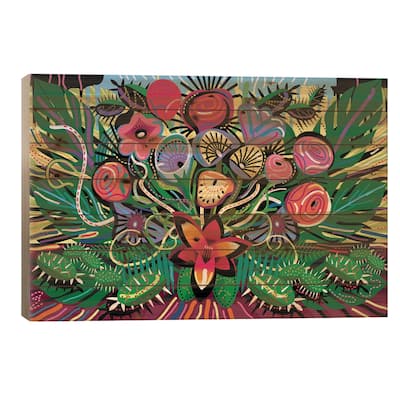 Jungle Foliage Print On Wood by Charles Harker - Multi-Color