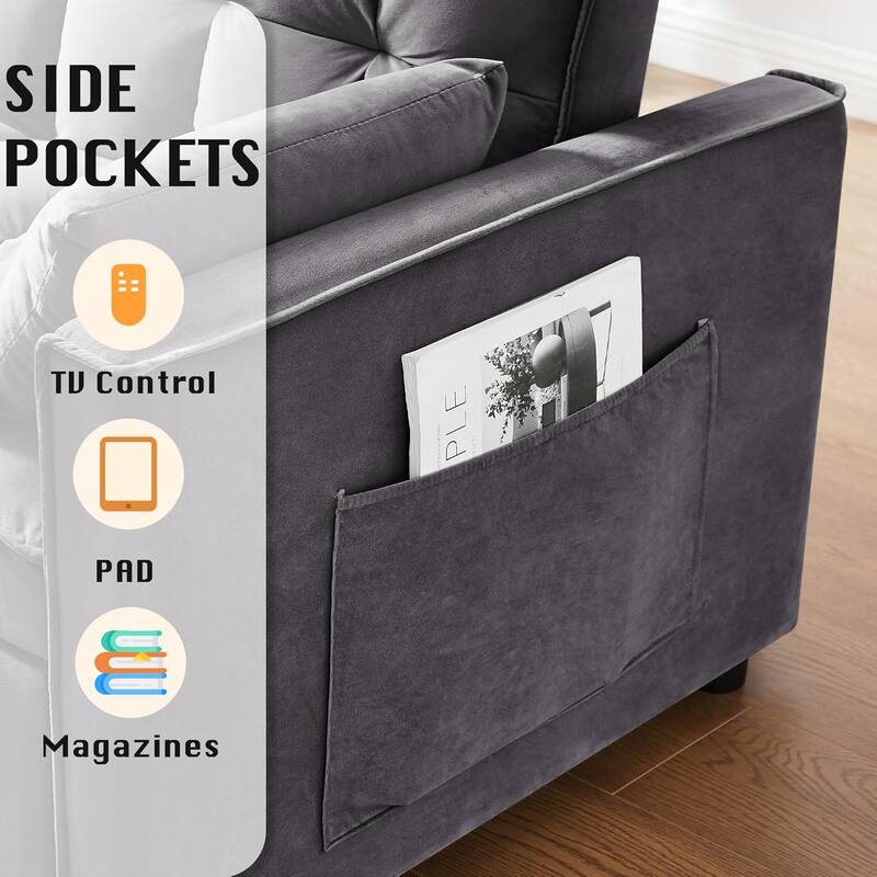 3 in 1 Convertible Sleeper Sofa Bed, Futon Couches for Living Room with Side Pocket, Adjustable Backrest