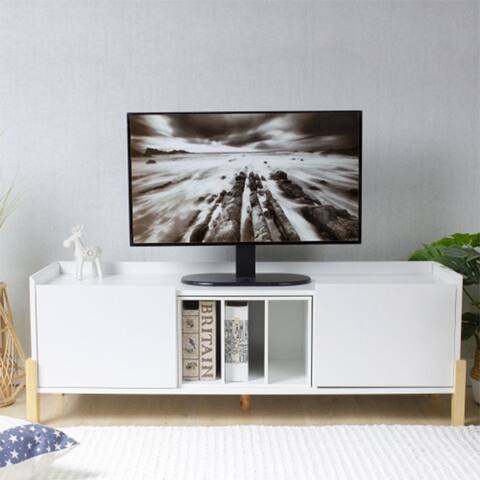 Media Console with 2 Cabinets wooden TV stand with white finish