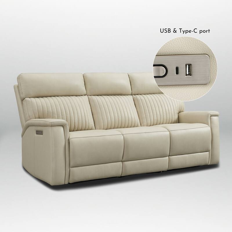 122''W 4-Seat Premium Genuine Leather triple-Power Sofa set with Zero Gravity, Adjustable Headrest & Lumbar Support
