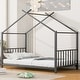 preview thumbnail 8 of 13, Twin Size Metal House Platform Bed with Roof Design, House Bed with Slats Support for Kids Teens Black