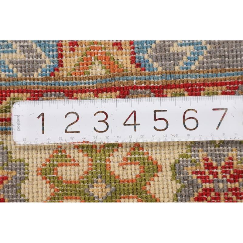 Gray Geometric Kazak Oriental Accent Rug Handmade Wool Carpet - 2'8" x 3'11"