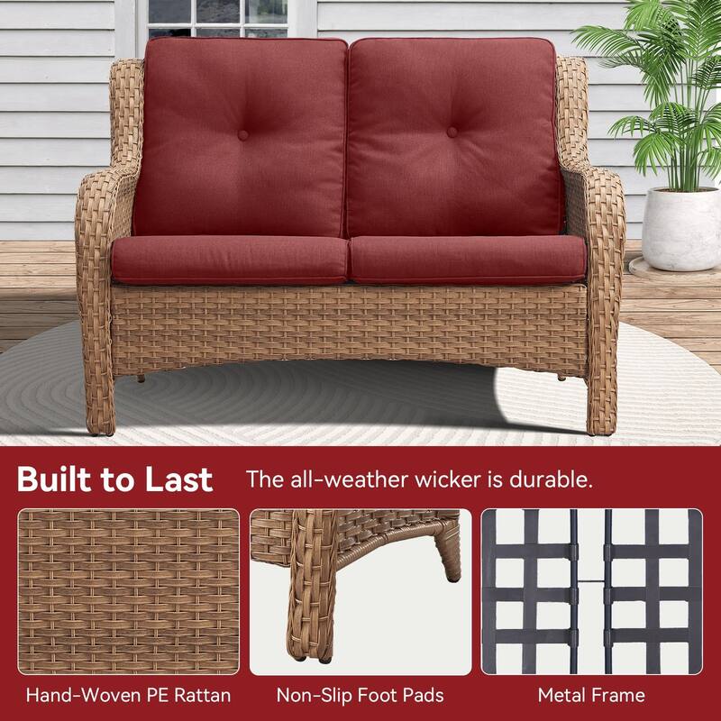 Outdoor Patio Wicker Loveseat Sofa - 2-Seater Rattan Sofa