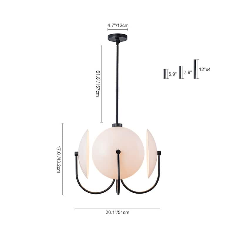 Designer 4-Light White Glass Disc Sphere Sputnik Chandelier 20in