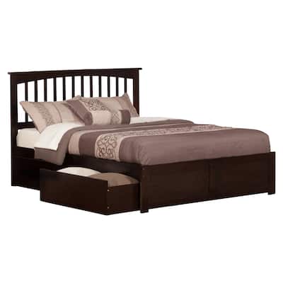 Bohemian Platform Bed with Drawers - Espresso Finish, Modern Style Bed Frame, Storage Bed, Low Profile Bed