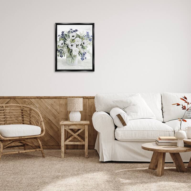 Stupell Mixed White Anemone Vase Framed Floater Canvas Wall Art Design by Cindy Jacobs