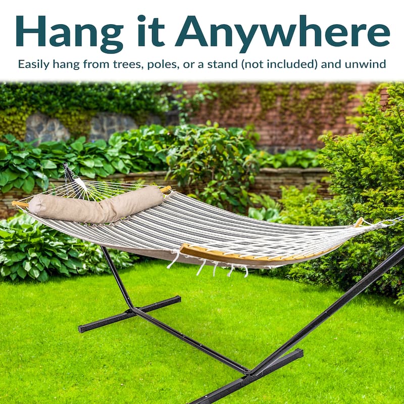 Sunnydaze Quilted Hammock with Curved Bamboo Spreader Bar and Pillow
