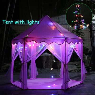 Princess Castle Play Tent Hexagon Indoor Fairy Castle Tent w/LED Light - N/A
