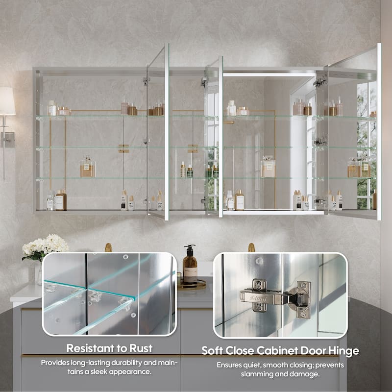 60"W X 30'H Bathroom Recessed or Surface Wall Mount Medicine Cabinet With Adjustable Glass Shelves