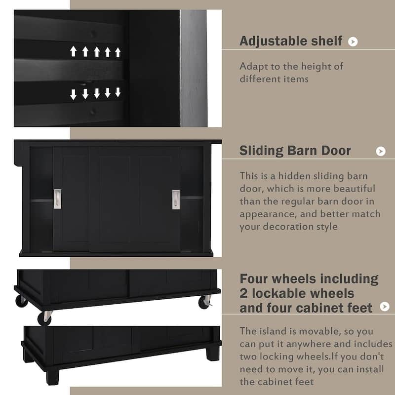 Rubberwood Folding Countertop Kitchen Cart with 2 Drawers and Storage Cabinet
