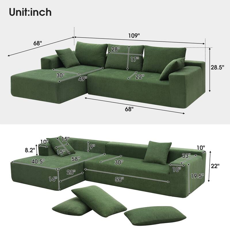 L-Shape Modular Sectional Sofa Set - Modern Minimalist Upholstered Sleeper Couch for Living Room, Bedroom