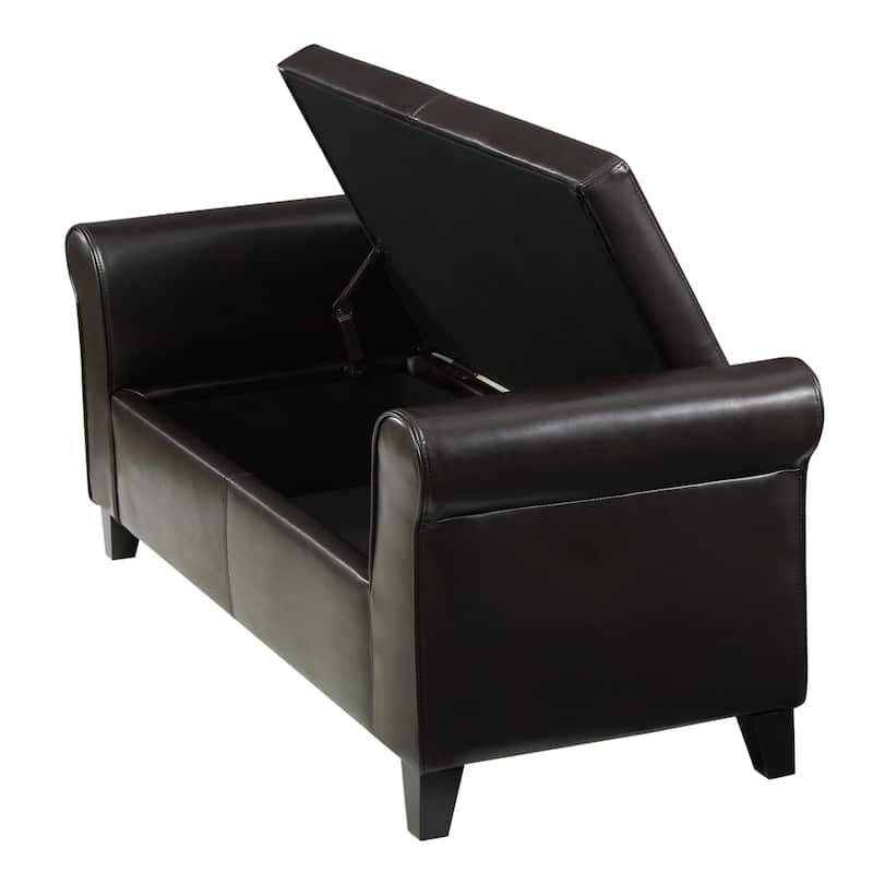 Rolled Arm Storage Benches, End of Bed Bench Tufted Large Upholstered Storage Ottoman PU Window Bench Storage Shoe Bench
