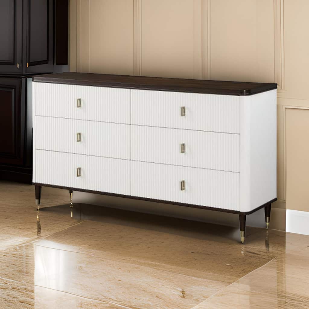 Aren 67 Inch Wide Dresser Chest, Jewelry Tray, 6 Drawers, Solid Wood, White